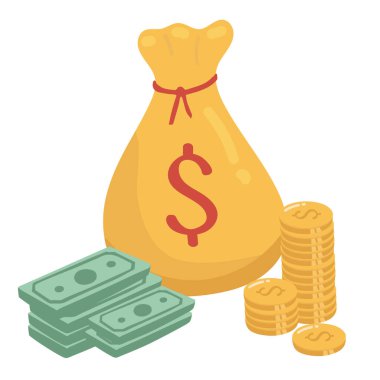Sack Of Money Vector Icon Illustration. Money Bag Flat Icon. Vector illustration