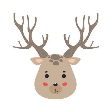 Geyik başı beyazı üzerinde izole edilmiş şirin Noel geyiği resmi.