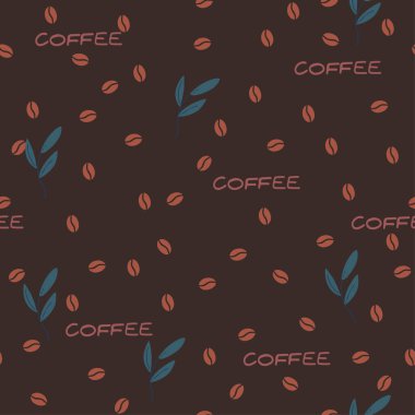 Kahve çekirdekleri pürüzsüz desen. Pastel tonlarda güzel bir iz. Tekstil, giysi, kafe, kafe ve dekor için arka plan. Sevimli illüstrasyon.