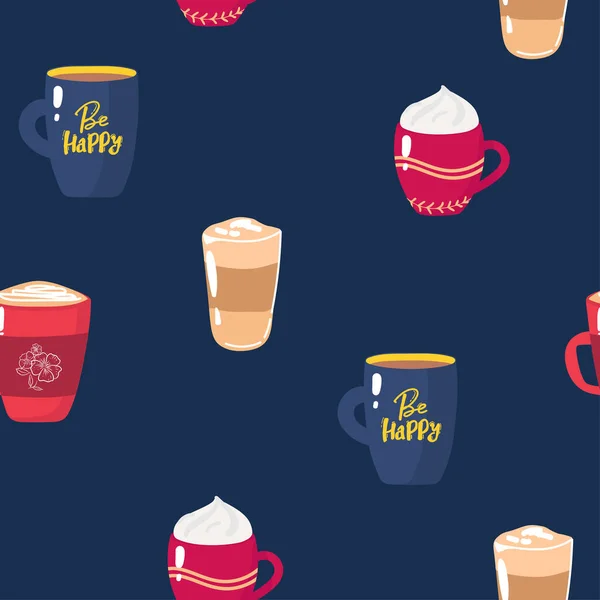 Koffie Naadloos Patroon Glas Kopje Koffie Elementen Vectorillustratie — Stockvector