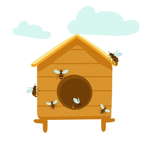 Gelber Bienenstock Auf Weißem Hintergrund Bienenstock Isolieren Bestandsvektordarstellung Des Bienenhauses — Stockvektor