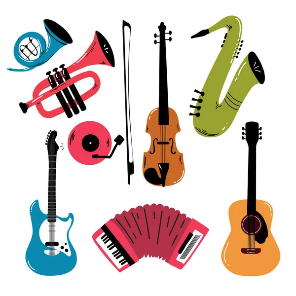 Grande Collection Instruments Musique Dessin Animé Illustration Vectorielle — Image vectorielle