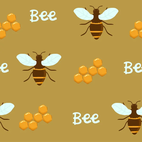 Vektor Nahtlose Muster Mit Fliegenden Cartoon Bienen Und Blumen Hintergrund — Stockvektor