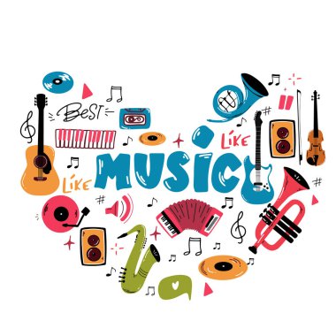 Müzik kalp seviyorum. Kalp şeklindeki müzik aletleri