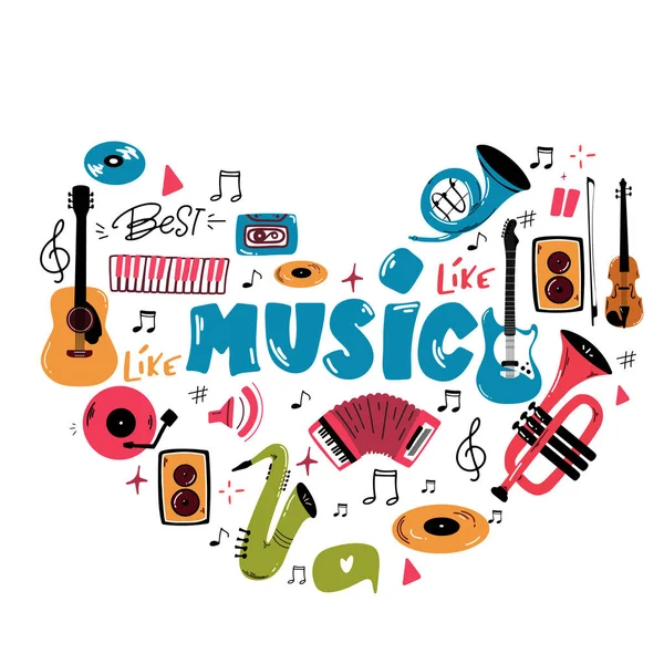 Coração Música Amor Instrumentos Musicais Forma Coração — Vetor de Stock