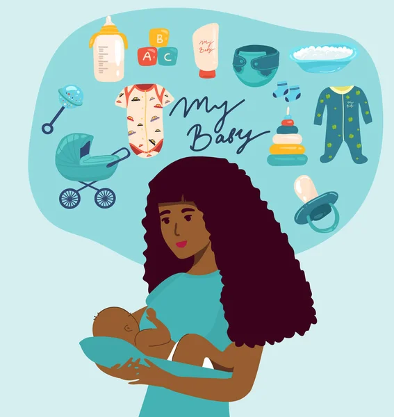 Madre Afroamericana Con Bebé Ilustración Vectorial Conceptual Estilo Dibujos Animados — Vector de stock