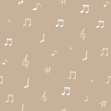 Notalar ve sembollerle müzik arkaplanı, beyaz, pürüzsüz desen