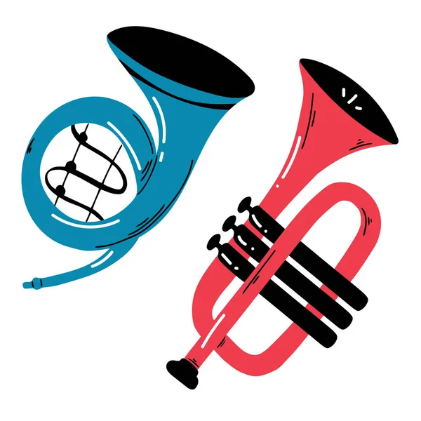 Collection Instruments Musique Dessin Animé Illustration Vectorielle Trompette — Image vectorielle