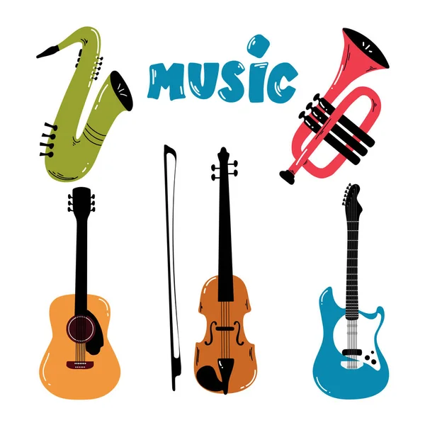 Grande Collection Instruments Musique Dessin Animé Illustration Vectorielle — Image vectorielle