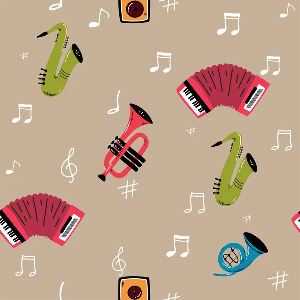 Modèle Sans Couture Modèle Musique Vectorielle Avec Instruments Musique Fond — Image vectorielle