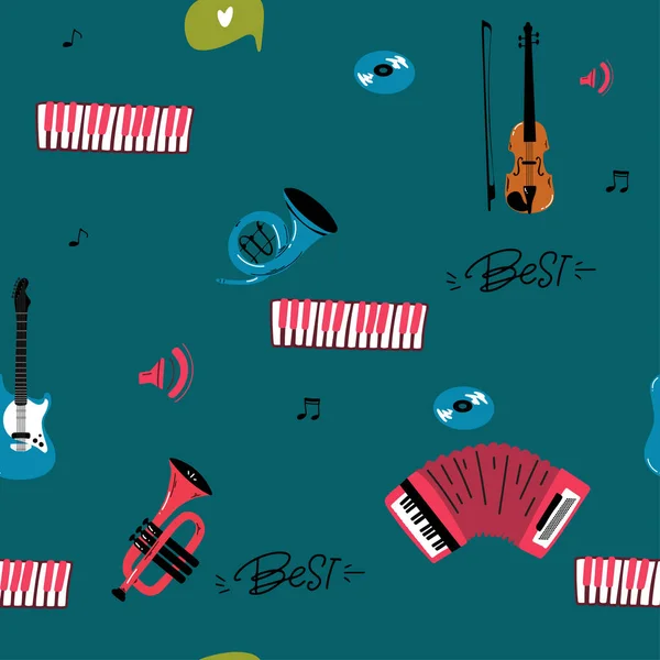 シームレスなパターン楽器とベクトル音楽パターン 手描きの背景 包装紙 壁紙のための素晴らしい — ストックベクタ