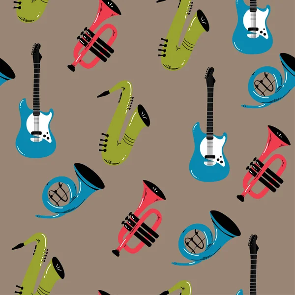 Modèle Musique Vectorielle Sans Couture Avec Instruments Musique Fond Dessiné — Image vectorielle