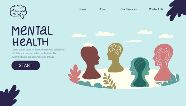 Zihinsel sağlık tıbbi tedavi vektör çizimi. Uzman doktorluk, dünya akıl sağlığı için psikoloji aşk terapisi veriyor. poster, broşür, kapak, sosyal medya baskısı veya web sitesi sayfası için.