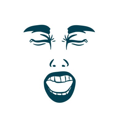 Vektör illüstrasyonlu kadının yüzü ağlıyor. Kadın ağlıyor. Doodle Akıl Sağlığı, Üzüntü, Hastalık, Depresyon. Ağlayan kız. Üzgün kadın yüzünü yırt. Olumsuz duygu, hayal kırıklığı, keder