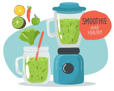 Çizgi film tarzında meyve suyu ile renklendirilmiş meyve sıkacakları. Havuç, elma, armut, portakal, mango, muz, ananas, karpuz ve çilekten yapılan lezzetli meyve suyunun vektör çizimi.