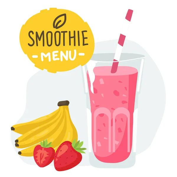Milkshake Smoothie Cocktailglas Milchkartonbanane Und Erdbeere Isoliert — Stockvektor