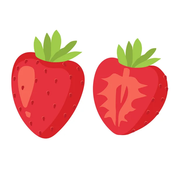 Stawberry Rote Sommerfrucht Weißer Hintergrund Vektorgrafische Illustration Vegetarisches Café Druck — Stockvektor
