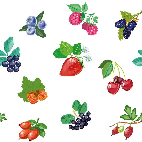 Бесшовный узор реалистичного изображения вкусных спелых ягод — стоковый вектор