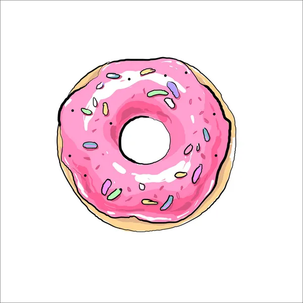 Donut rosa desenhado à mão ilustração vetorial isolado no branco — Vetor de Stock
