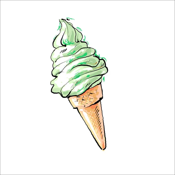 Soft pistachio or mint ice cream. Vector illustration on white background. delicious dessert. — Stock Vector