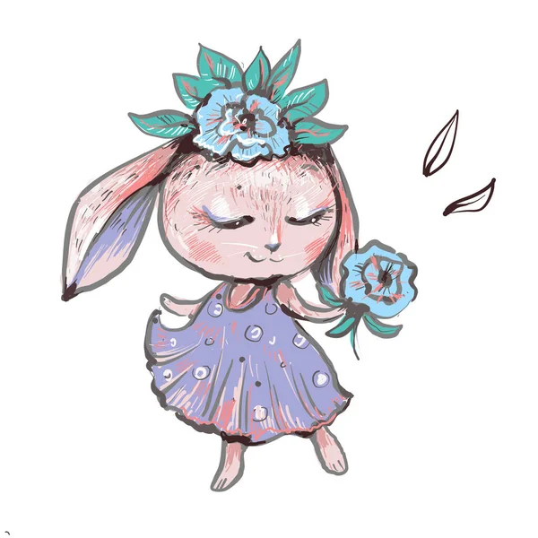 น่ารักสาวกระต่ายสีชมพูกุหลาบของดอกไม้ สามารถใช้สําหรับการพิมพ์เสื้อ, เด็กสวมใส่การออกแบบแฟชั่น, บัตรเชิญเด็กอาบน้ํา . — ภาพเวกเตอร์สต็อก