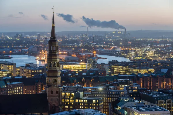 Pejzaż Miasta Hamburg Zmierzchu — Zdjęcie stockowe