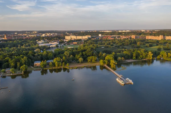 Flygfoto Över Brygga Neubrandenburg Tollensesee — Stockfoto