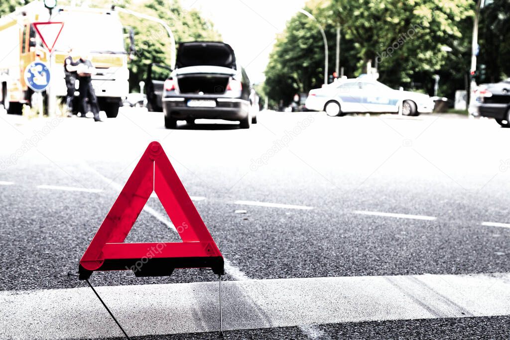 warning triangle at scene of accident