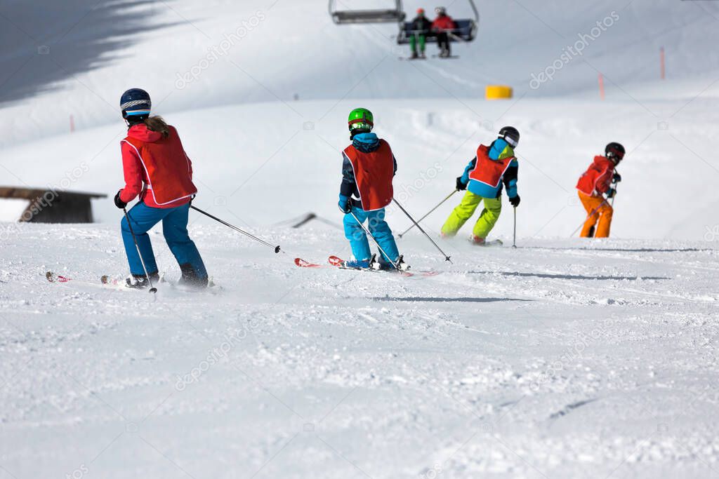children in the ski school