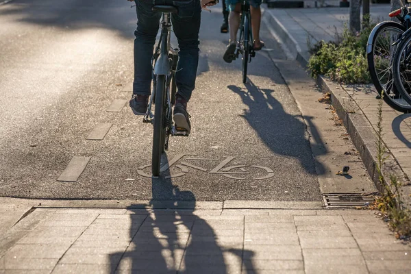 Ciclistas Andando Ciclovia Pictograma Bicicleta — Fotografia de Stock