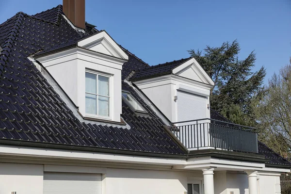 Detached House Gabled Dormers Black Roof — 图库照片