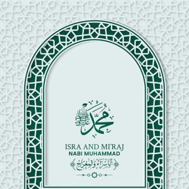 Isra Miraj Kaligrafi ve Süsleme Premium Vektörüyle Kutlama Kartı