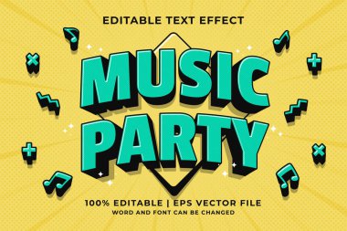 Düzenlenebilir metin efekti - Müzik Partisi Çizgi film şablon biçimi premium vektörü