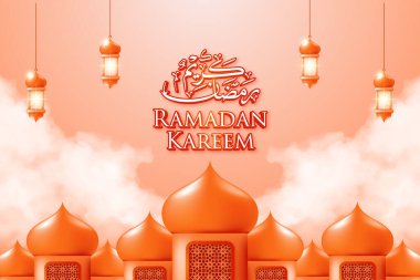 Ramazan Kareem Kart Şablonu 'nu Kaligrafi ve Süsleme ile selamlıyor. Premium Vektörü