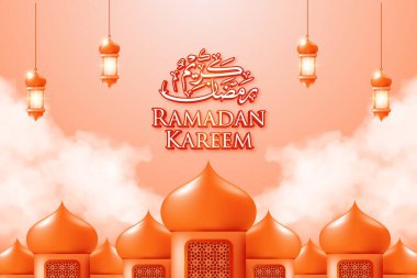 Ramazan Kareem Kart Şablonu 'nu Kaligrafi ve Süsleme ile selamlıyor. Premium Vektörü