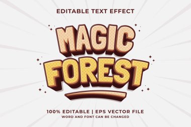 Düzenlenebilir metin efekti - Sihirli Orman 3d Karikatür şablon biçimi premium vektörü