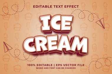 Düzenlenebilir metin efekti Ice Cream 3d Karikatür şablon biçimi premium vektörü