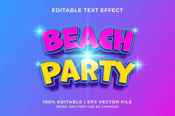 Efeito Texto Editável Beach Party Desenho Animado Estilo Vetor Premium — Vetor de Stock