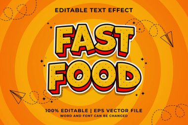 Düzenlenebilir metin efekti Fast Food 3d Geleneksel Çizgi film şablon biçimi premium vektörü
