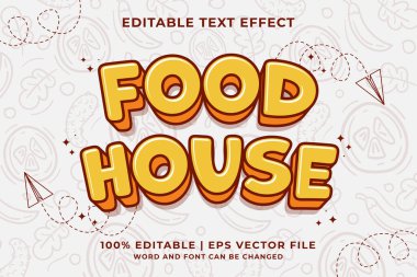 Düzenlenebilir metin efekti Food House 3d Geleneksel Çizgi film şablon biçimi premium vektörü