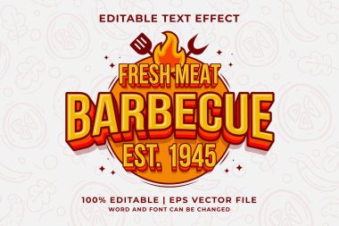 Düzenlenebilir metin efekti Barbekü Logosu 3d Geleneksel Çizgi film şablon biçimi premium vektörü