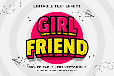 Düzenlenebilir metin efekti - Kız Arkadaş 3d Çizgi Film Şirin şablon biçimi premium vektörü