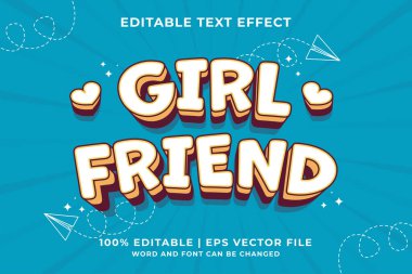 Düzenlenebilir metin efekti - Kız Arkadaş 3d Çizgi Film Şirin şablon biçimi premium vektörü