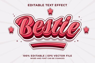 Düzenlenebilir metin efekti - Bestie 3d Çizgi Film Şirin şablon biçimi premium vektörü