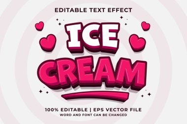 Düzenlenebilir metin efekti - Dondurma 3d Sevimli Çizgi film şablon biçimi premium vektörü