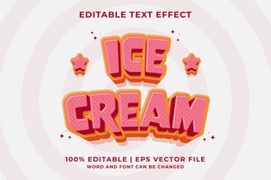 Düzenlenebilir metin efekti Ice Cream 3d Karikatür şablon biçimi premium vektörü