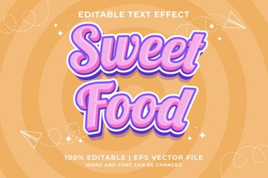 Düzenlenebilir metin efekti Sweet Food 3d Çizgi film şablon biçimi premium vektörü