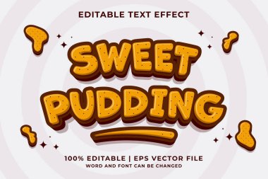 Düzenlenebilir metin efekti Tatlı Puding 3d Çizgi film şablon biçimi premium vektörü