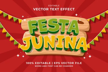 Düzenlenebilir metin efekti Festa Junina 3d Karikatür şablon biçimi premium vektörü