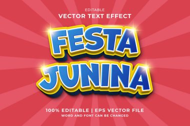 Düzenlenebilir metin efekti Festa Junina 3d Karikatür şablon biçimi premium vektörü